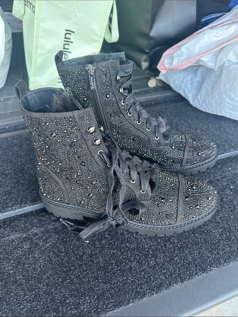 Jessica Simpson Black Crystal Lace-Up Ankle Boots